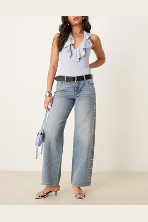 JDY Wide leg jeans with studs detail in wash
