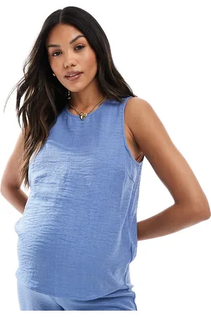 Mama;licious Mamalicious Maternity crinkle textured tank top with tie side detail in blue (part of a set)