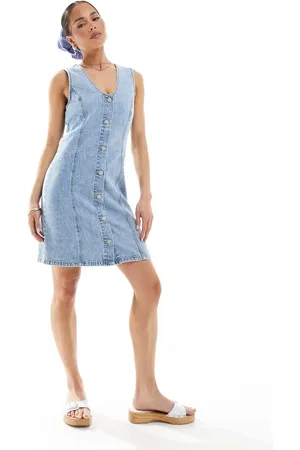 JJXX Scoop neck denim dress in light blue