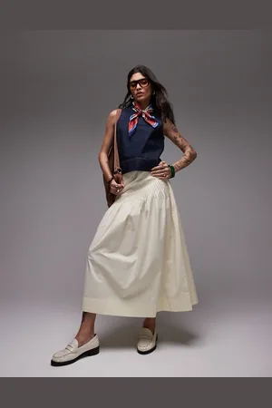 Topshop Pintuck poplin full skirt in -White