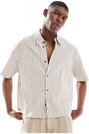 Bershka Textured striped shirt in -Neutral