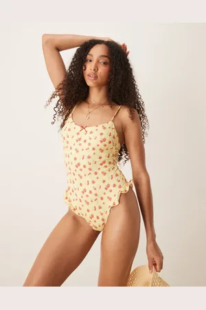 ASOS Cherry Rose frill leg swimsuit with removable padding in