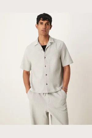 ASOS Boxy loose fit revere plisse shirt in (part of a set)