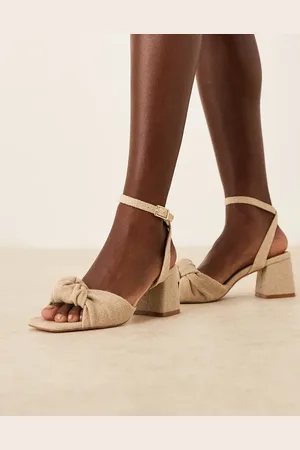 ASOS Hansel knotted mid heeled sandals in natural fabrication-Neutral