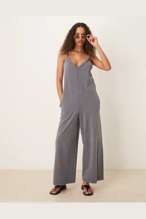 ASOS Twist shoulder jumpsuit in washed grey