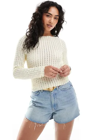 ONLY Boat neck textured crop top in
