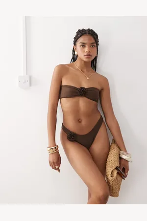 Miss Selfridge Corsage bandeau bikini top in -Black