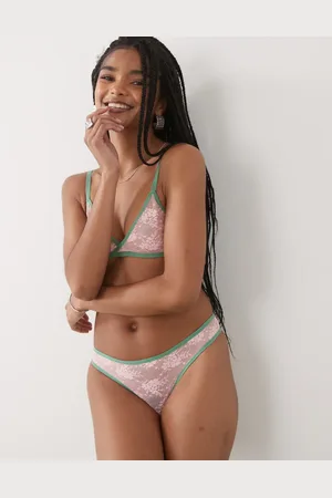 Motel Sarpa contrast edge lace briefs in pink and green