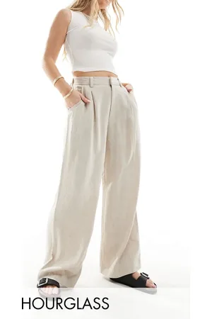 ASOS Hourglass relaxed straight leg pants with linen in -Neutral