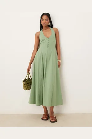 ASOS Halter midi dress with godet hem in -Green