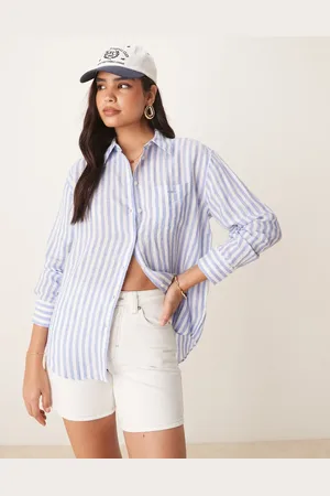 GANT Relaxed fit logo linen striped shirt in blue