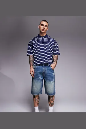 Good For Nothing Denim shorts with butterfly print in mid wash blue