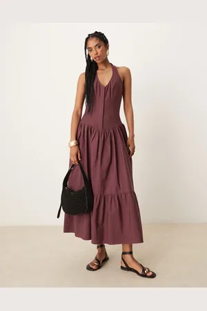 ASOS Poplin linen hybrid halter maxi dress in -Purple