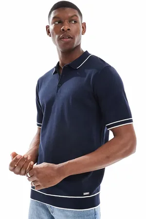 Threadbare Short sleeve knitted polo shirt in with white tipping-Multi