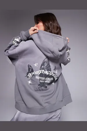 Good For Nothing Cropped motif back detail hoodie in (part of a set)-Grey