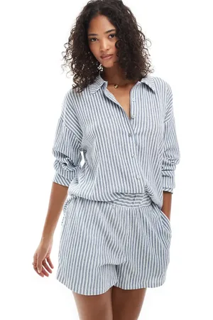 ONLY Textured shorts in blue stripes (part of a set)