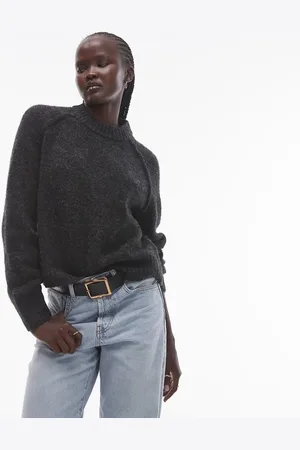 Topshop Knitted crew jumper with raglan and exposed seam in -Grey