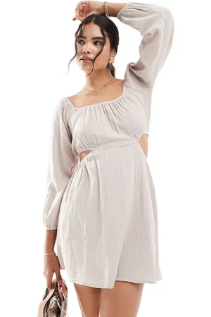 Pimkie Bardot volume sleeve cut out mini skater dress in -White