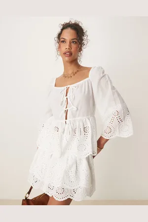Glamorous Lightweight broderie cutwork tie front blouse in (part of a set)
