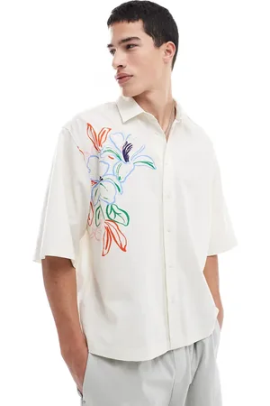 ASOS Boxy oversized shirt with floral print in -Neutral