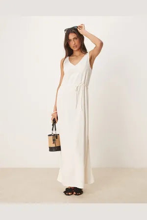JDY Linen mix tie maxi dress in