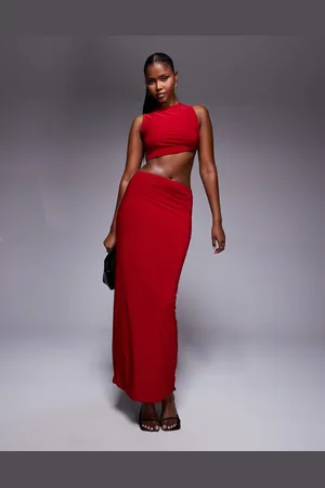 Missyempire Missy Empire double layered slinky high waisted maxi skirt in (part of a set)