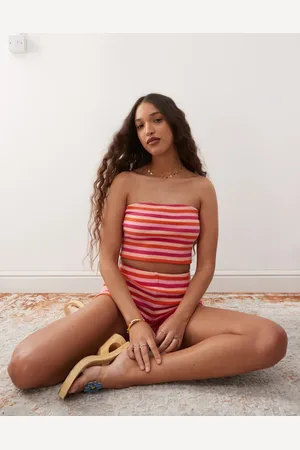 Reclaimed Bandeau top in pink multi stripe (part of a set)