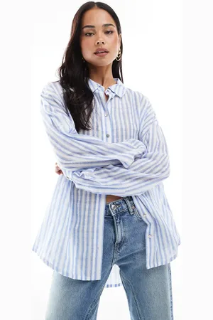 Cotton On Cotton On textured beach shirt in blue stripe-Multi