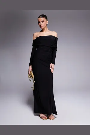 Missyempire Missy Empire double sculpted slinky asymmetric fold over shoulder drape detail bodycon maxi dress in