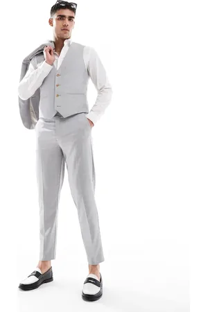 ASOS Linen look tapered suit pants in tonal check