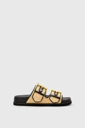 AllSaints Sian raffia leather sandals in black and neutral
