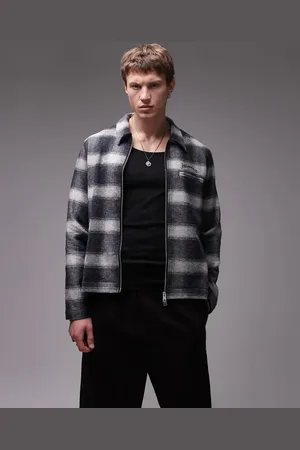 AllSaints Ellis zip through check jacket in black white-Multi