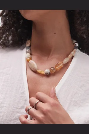 & OTHER STORIES Mix and match chunky beaded resin small necklace in light white neutral