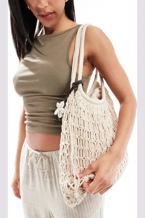 Pull&Bear Crochet beach bag in ecru-Neutral