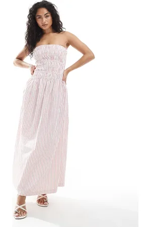 JJXX Bandeau shirred dress in pink stripe