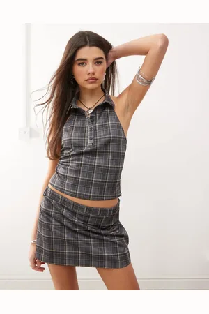 Motel Harlo collared check top in grey (part of a set)