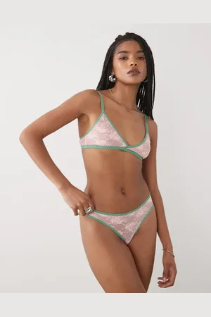 Motel Lakara contrast edge lace soft bra in pink and green