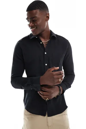 Only & Sons Relaxed fit linen mix long sleeve shirt in -Green