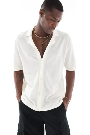 JACK & JONES Oversized button through knitted polo in white