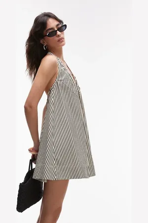 Topshop Halter mini trapeze dress in stripe-Multi