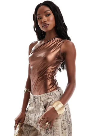 Simmi London Simmi metallic one shoulder body in -Brown