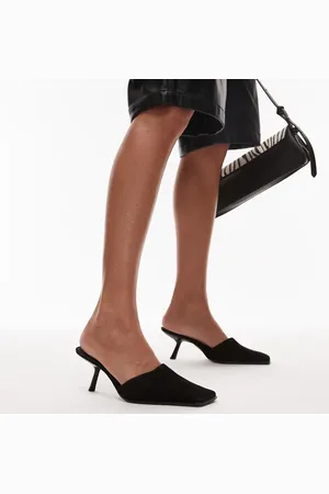 Topshop Premium Dante suede square toe heeled mules in