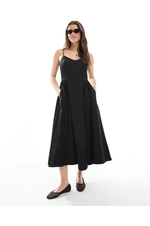 Threadbare V-neck cotton midi dress with drop waist in