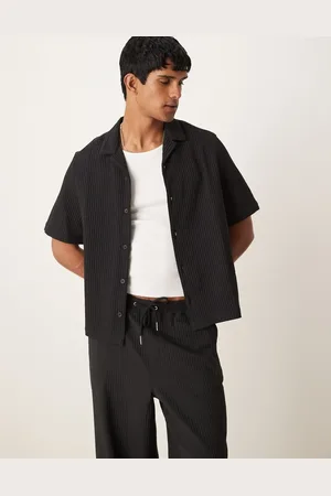 ASOS Boxy loose fit revere plisse shirt in (part of a set)