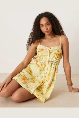 ASOS Broderie cami button through mini dress in patchwork floral print-Multi