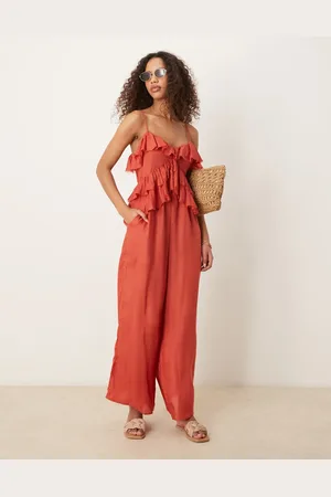 ASOS Ruffle micro bust viscose jumpsuit with shirred back in