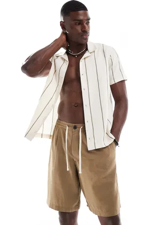 Threadbare Linen rich drawstring shorts in -Neutral