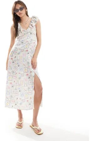 New Look Ruffle midi dress in lobster print-Multi