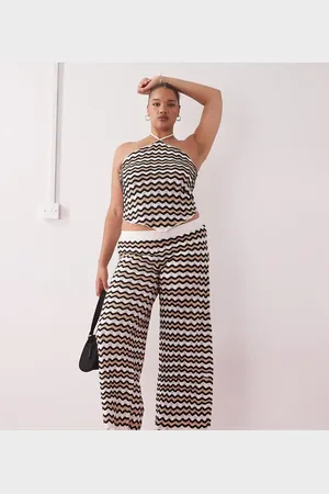 Noisy May Loose fit crochet pants in black & beige wave (part of a set)-Neutral