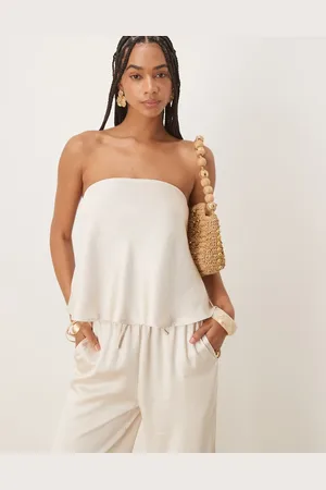 Six Stories Bandeau satin flippy top in (part of a set)-White